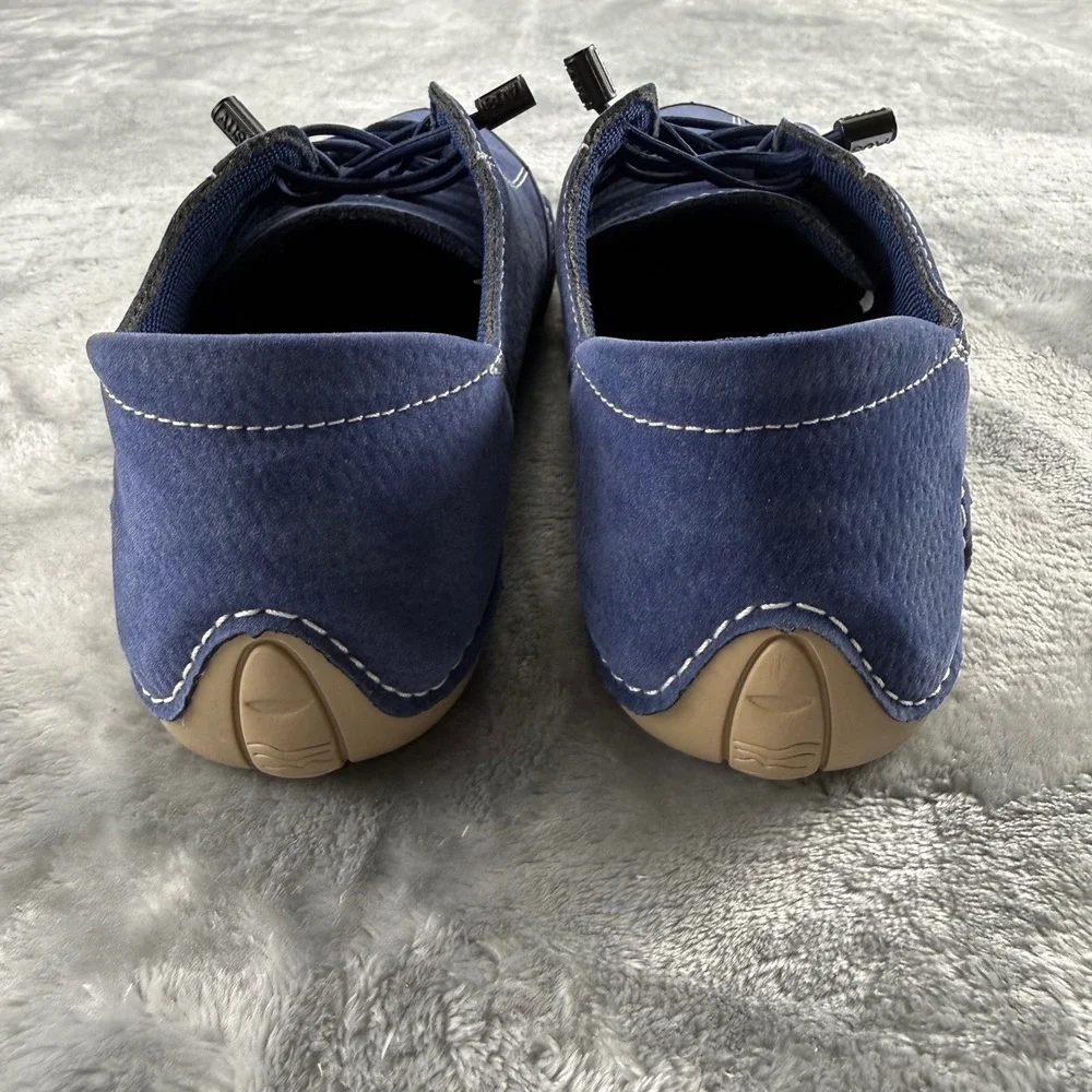 AUS Ram Blue Suede Driving Loafers Contrast Stitching Flats Size 38 Motorcycle